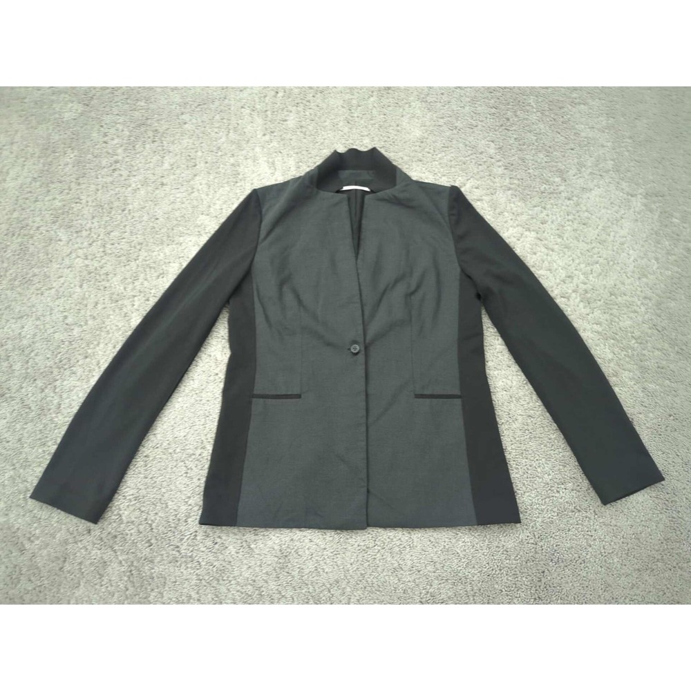 Tahari Blazer Womens 0 Gray Black Two Tone Long Sleeve One Button Front Lined